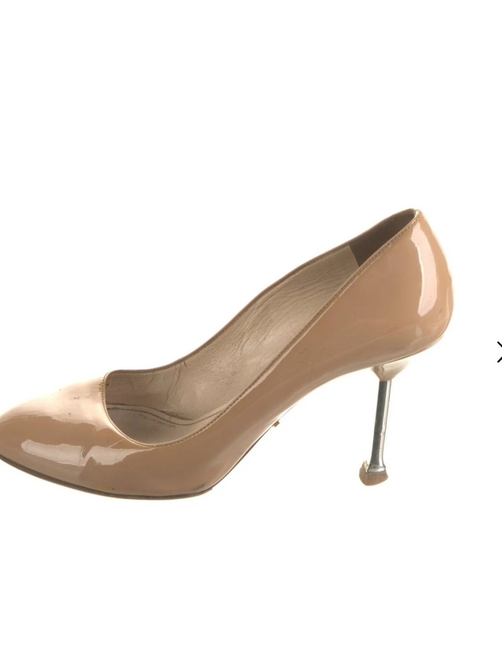 Prada Nude Patent Stiletto Pump Metal Heels